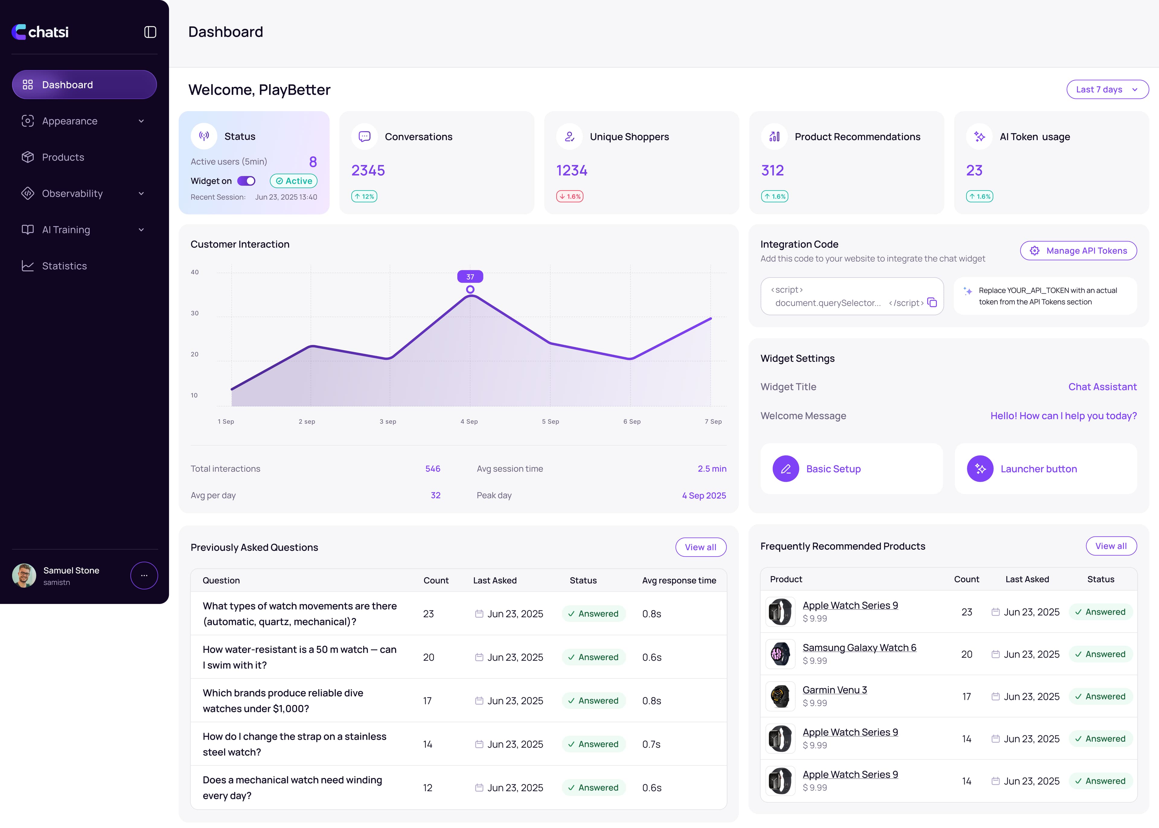 Selected product interface from recent work